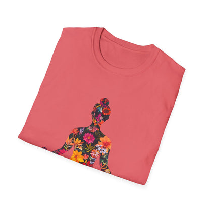 Floral Buddha T-Shirt in Coral Color with Vibrant Flower Design for Stylish Comfort