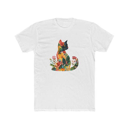 Floral cat t-shirt featuring a colorful floral design of a cat silhouette