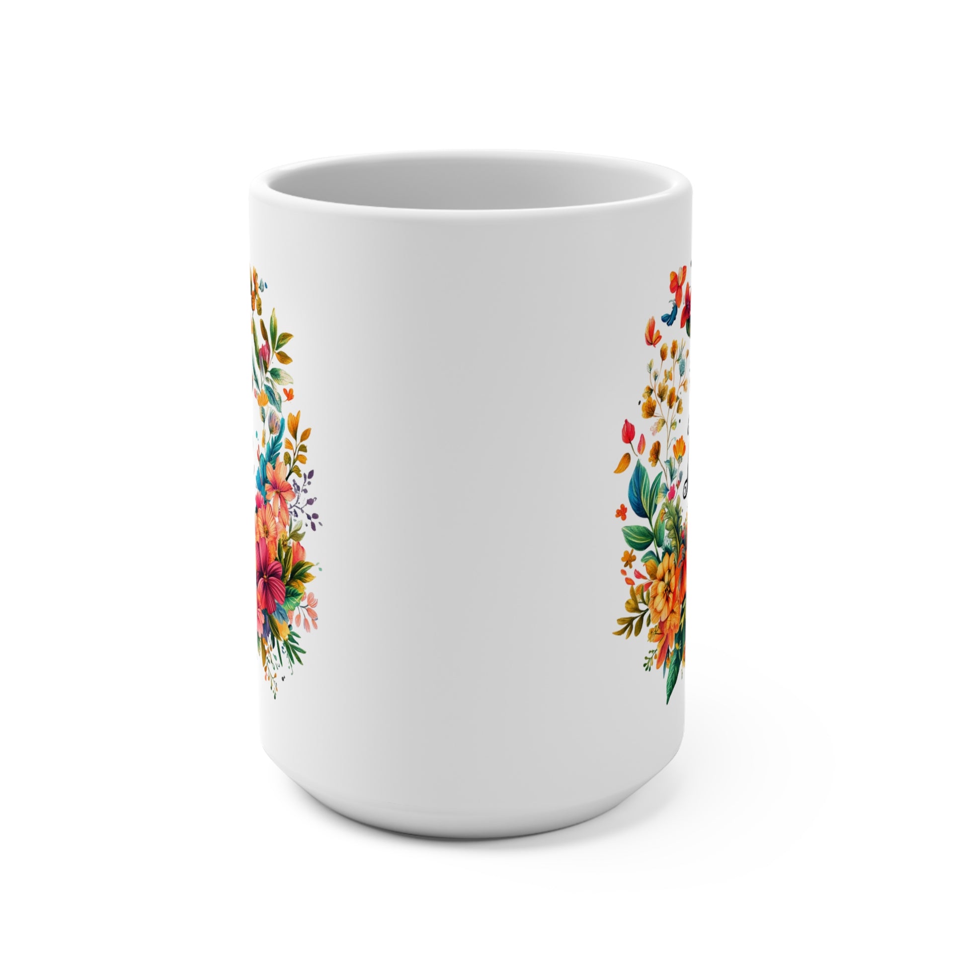 Floral Libra Mug featuring vibrant floral designs for astrology lovers and coffee enthusiasts