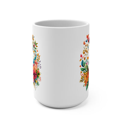 Floral Libra Mug featuring vibrant floral designs for astrology lovers and coffee enthusiasts