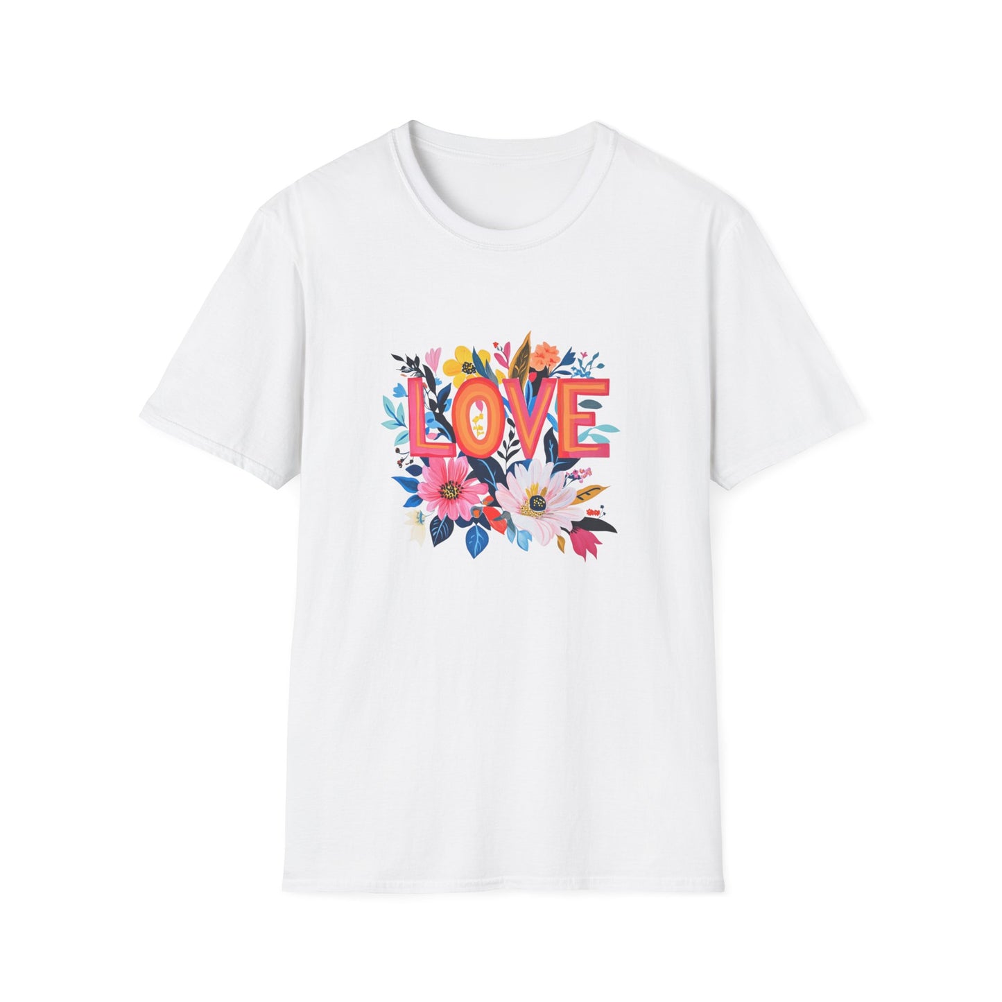 Floral love t-shirt in white with vibrant floral design and bold love lettering