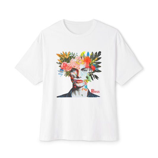Floral oversized unisex t-shirt featuring a vibrant graphic design with flowers and bold colors