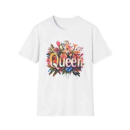 Floral Queen T-Shirt for women featuring vibrant floral graphics on a white background