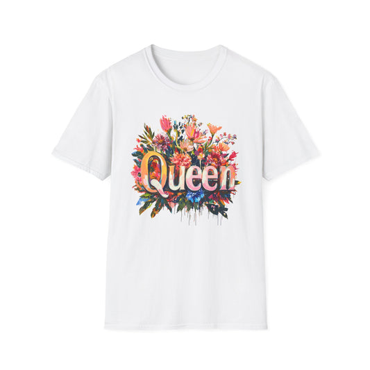 Floral Queen T-Shirt for women featuring vibrant floral graphics on a white background