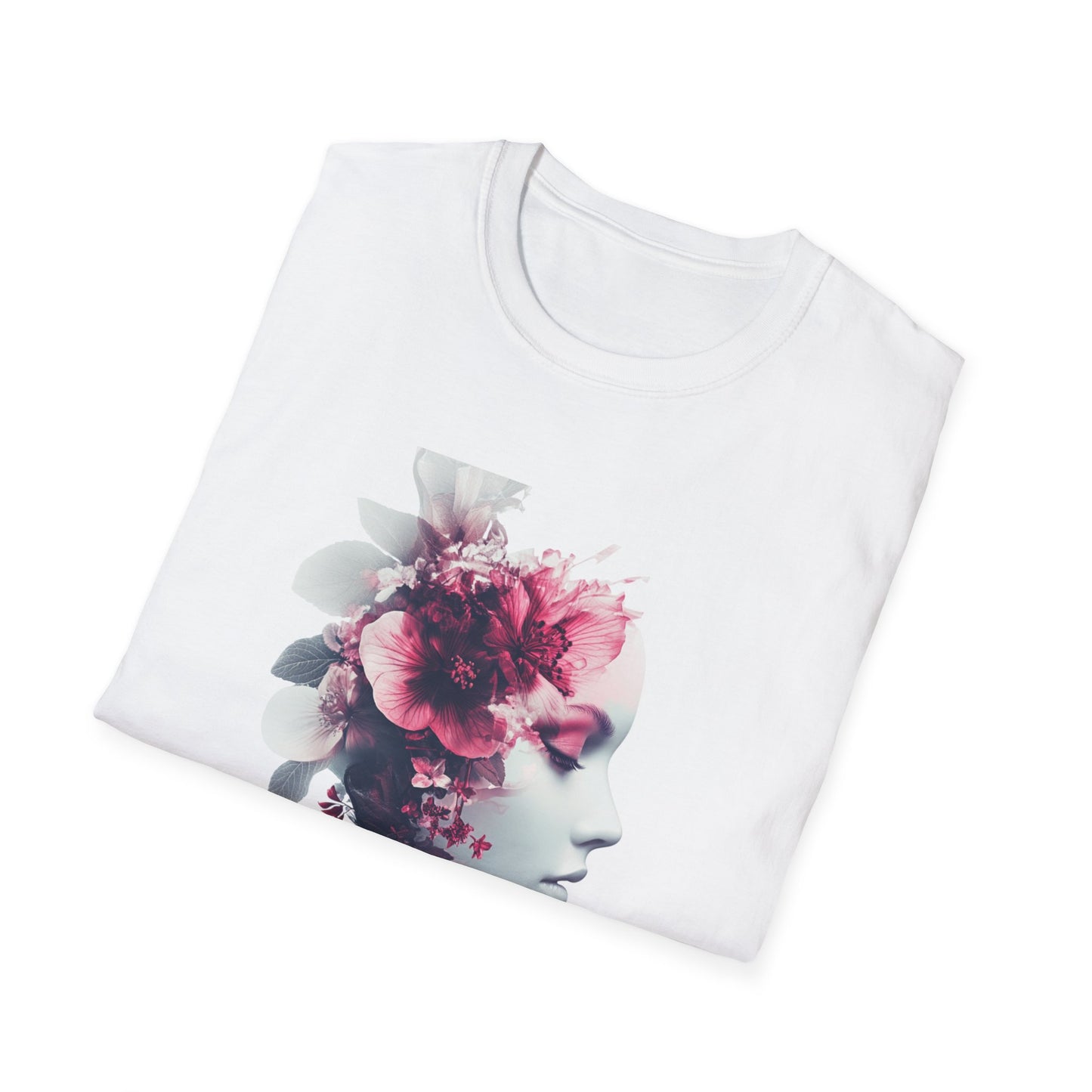 Floral silhouette t shirt featuring a beautiful design of flowers and a woman's profile