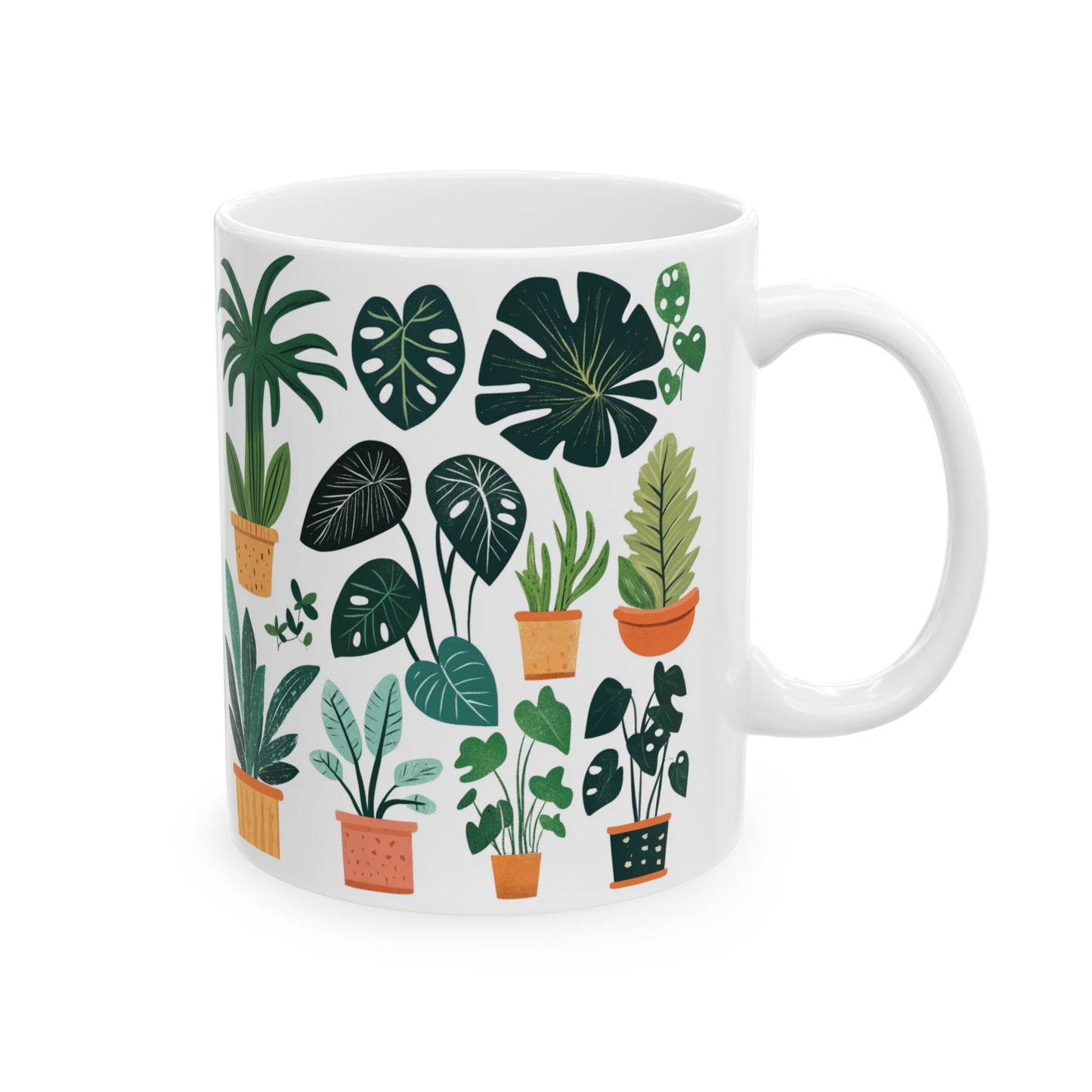 Printify white ceramic plant lover mug with illustrated potted houseplants and green foliage perfect gift for plant enthusiasts