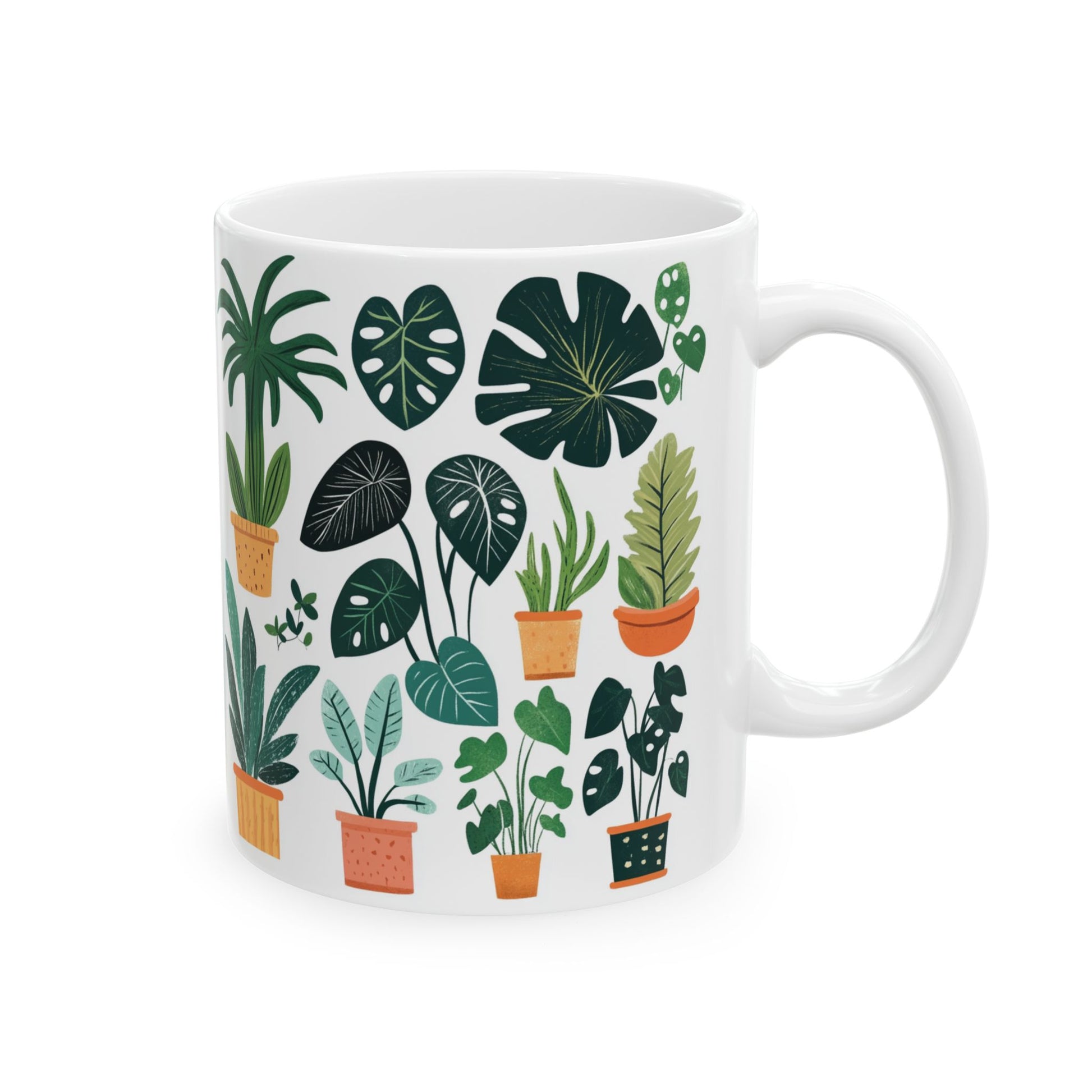 Printify white ceramic plant lover mug with illustrated potted houseplants and green foliage perfect gift for plant enthusiasts