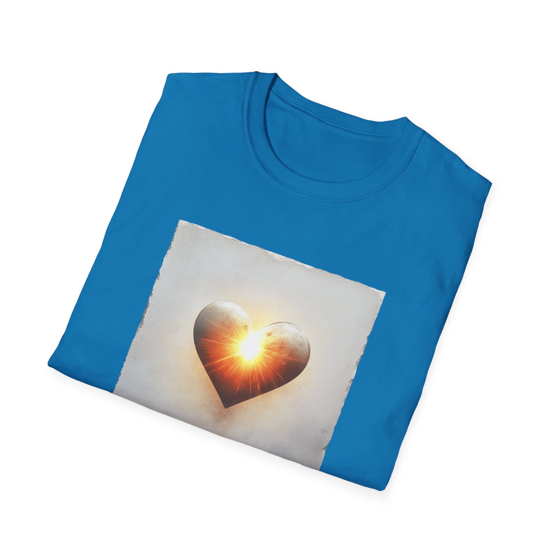 Blue heart graphic t-shirt featuring a shining heart design for a stylish look