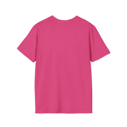 Back view of a vibrant pink heart graphic t-shirt from Printify for casual wear