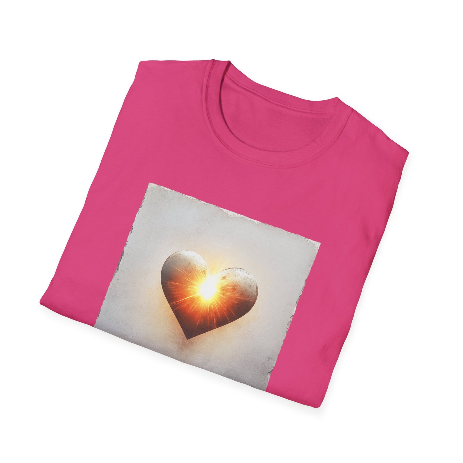Pink heart graphic t-shirt featuring a vibrant shining heart design for casual wear