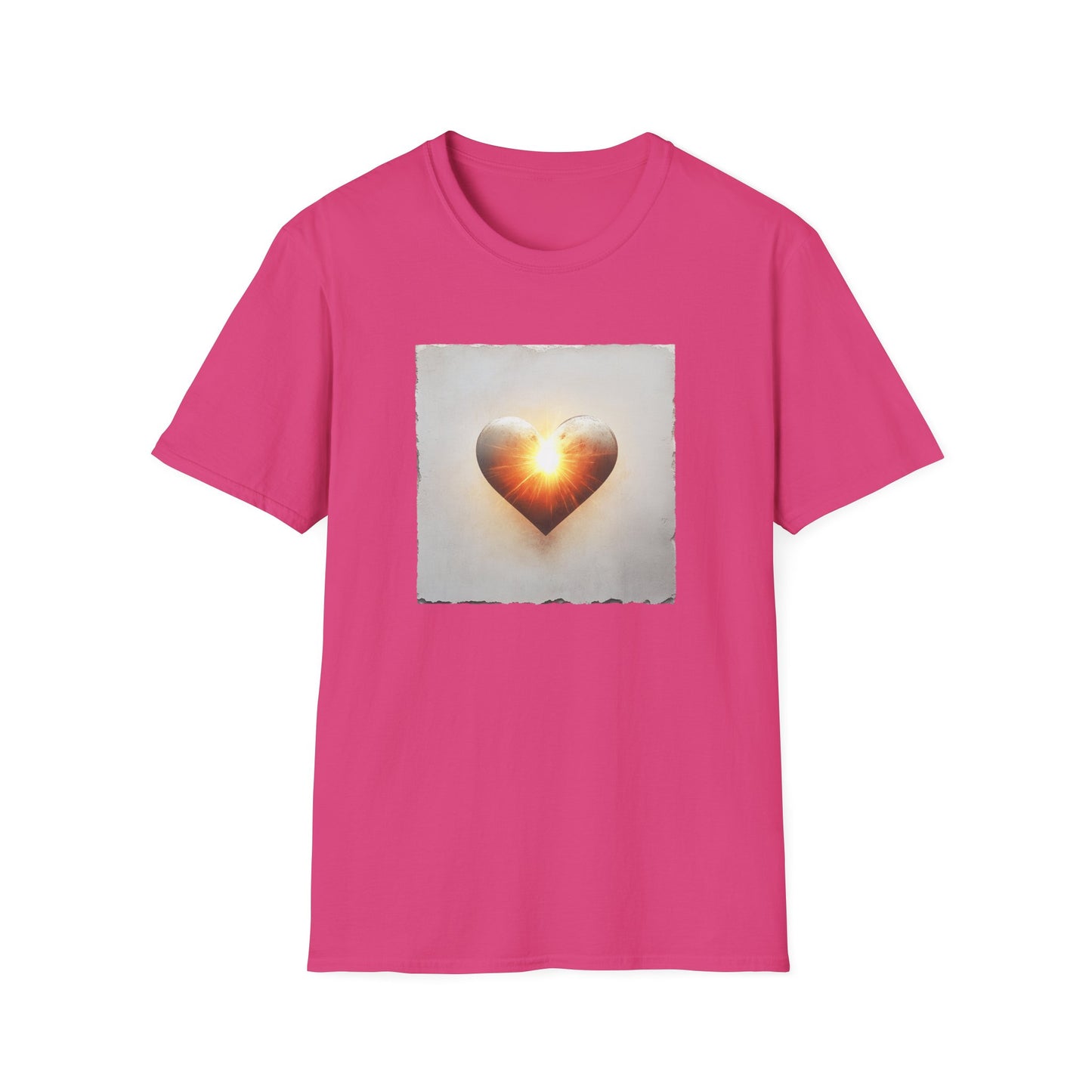Bright pink heart graphic t-shirt with a glowing heart design for stylish casual wear