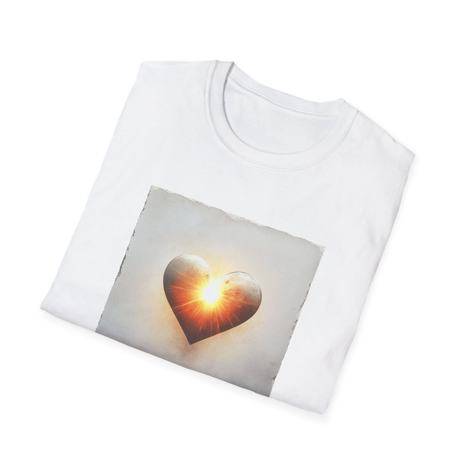 White heart graphic t-shirt featuring a glowing heart design for stylish wear
