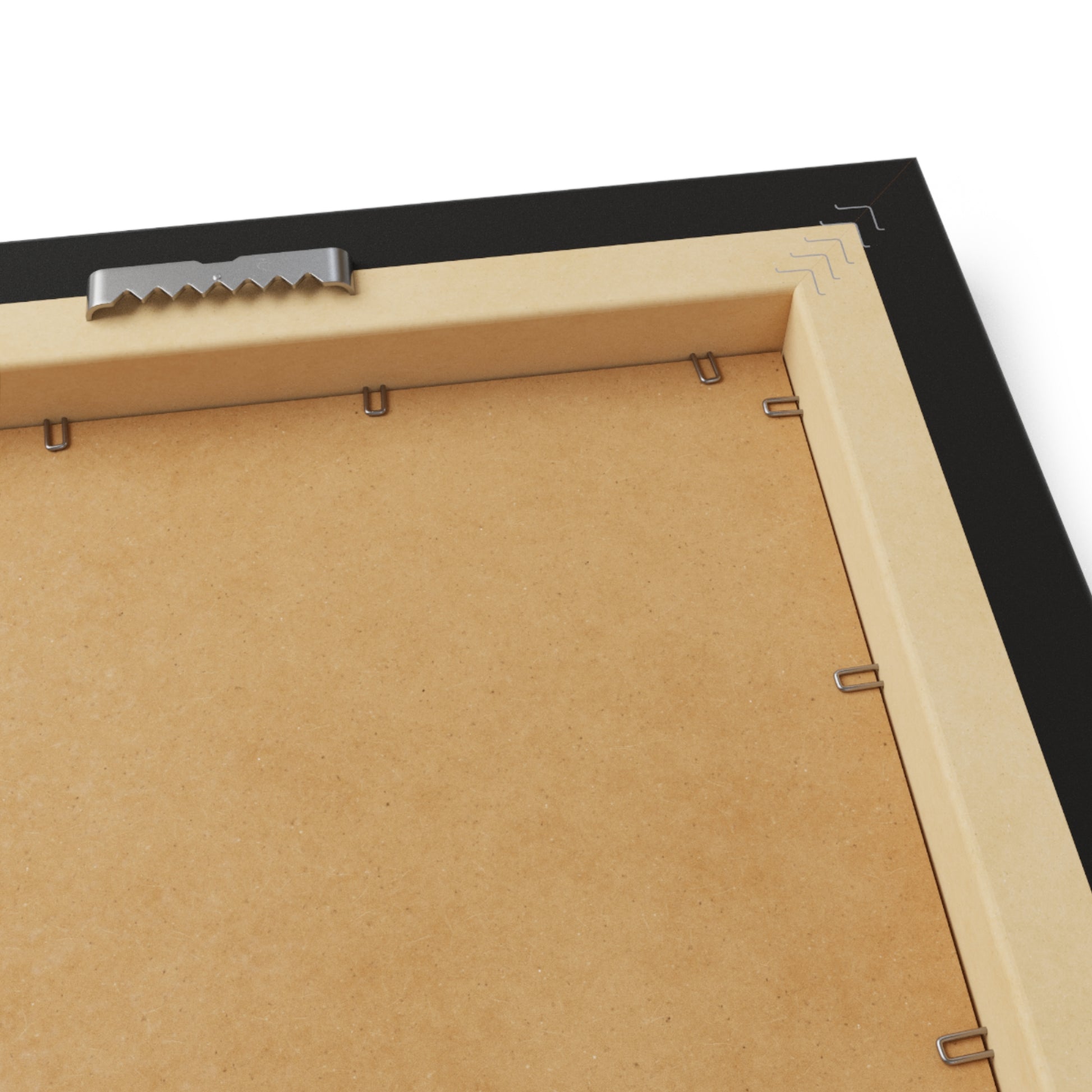 Back view of a horizontal eye art poster frame showing the hanging mechanism and secure construction