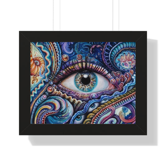 Colorful horizontal eye art poster featuring intricate designs and vibrant colors