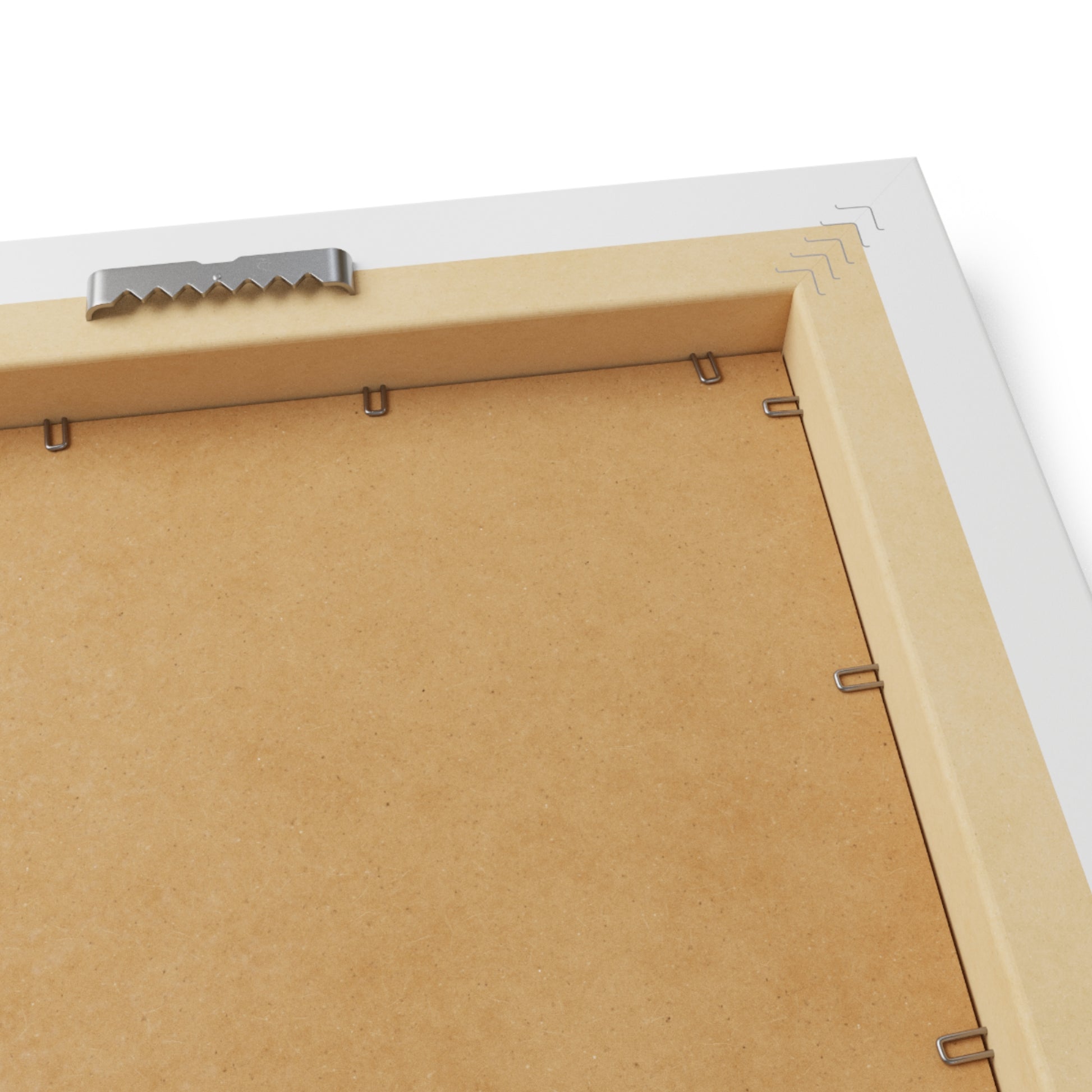 Back view of a horizontal eye art poster by Printify showcasing its sturdy frame and hanging hardware