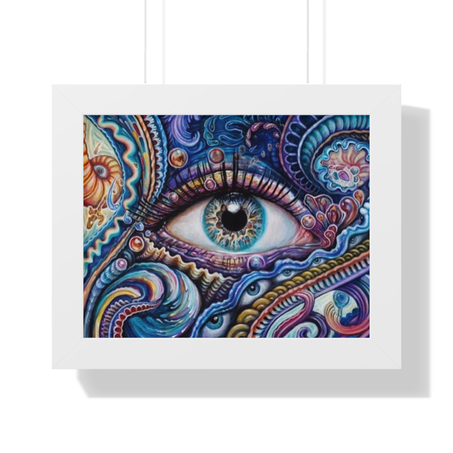 Vibrant horizontal eye art poster with intricate swirls and colors for unique wall decor
