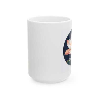 Lotus flower ceramic mug with elegant floral design, perfect for tea and coffee lovers