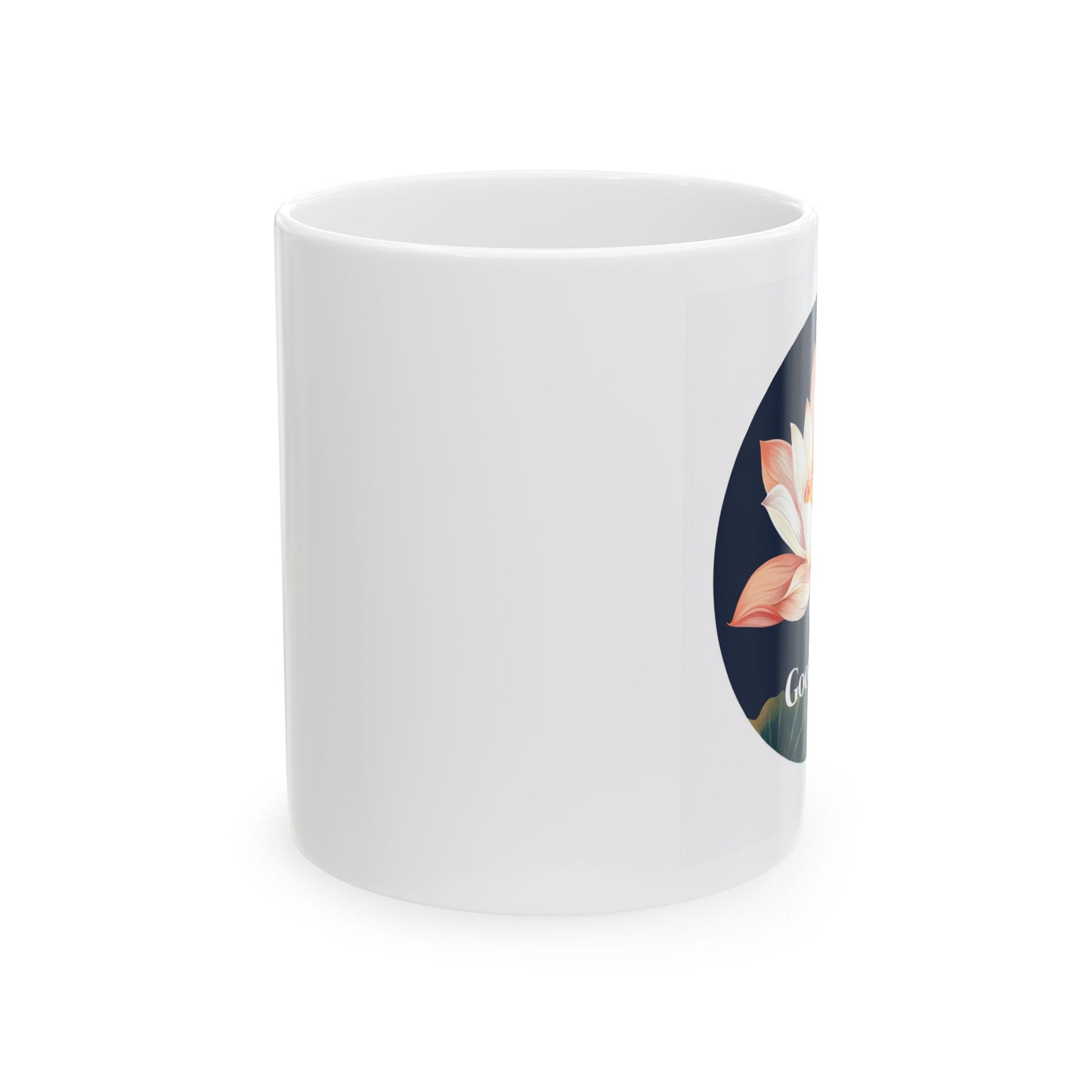 Lotus flower ceramic mug with elegant floral design and white glossy finish