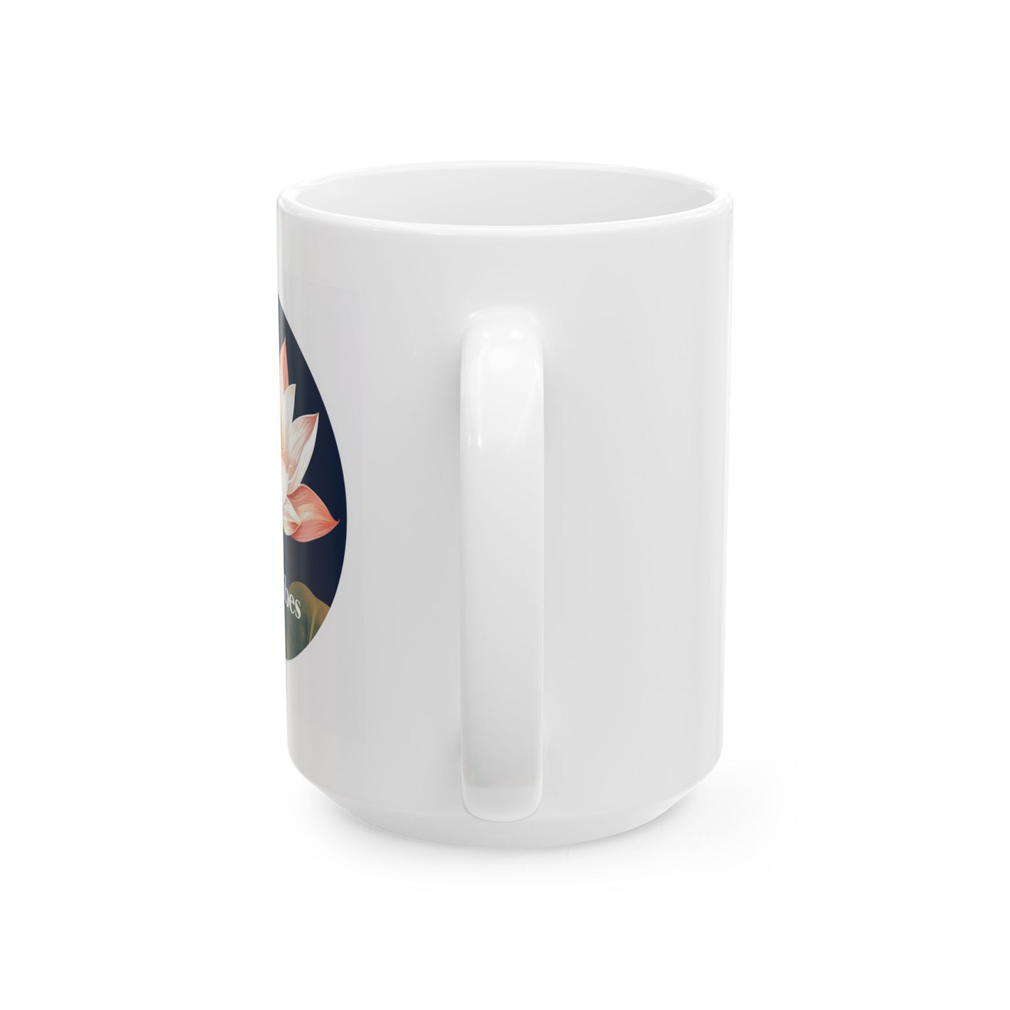 Lotus flower ceramic mug featuring a beautiful floral design on a sleek white background