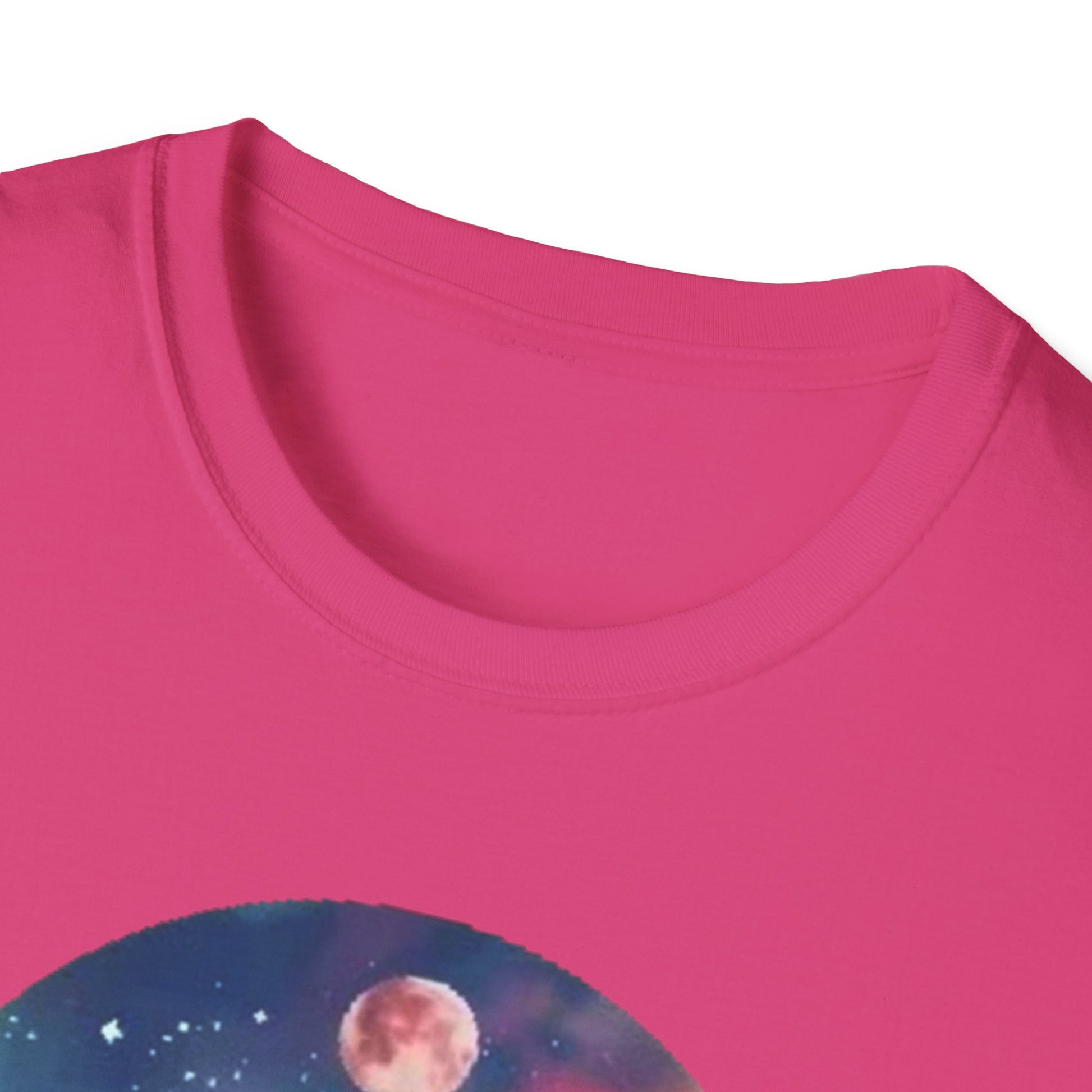 Pink lotus flower t-shirt featuring a beautiful cosmic design on the front