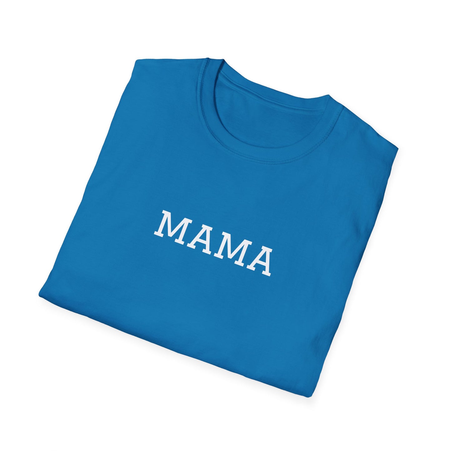 Blue Mama tee for moms featuring bold white text on soft fabric design
