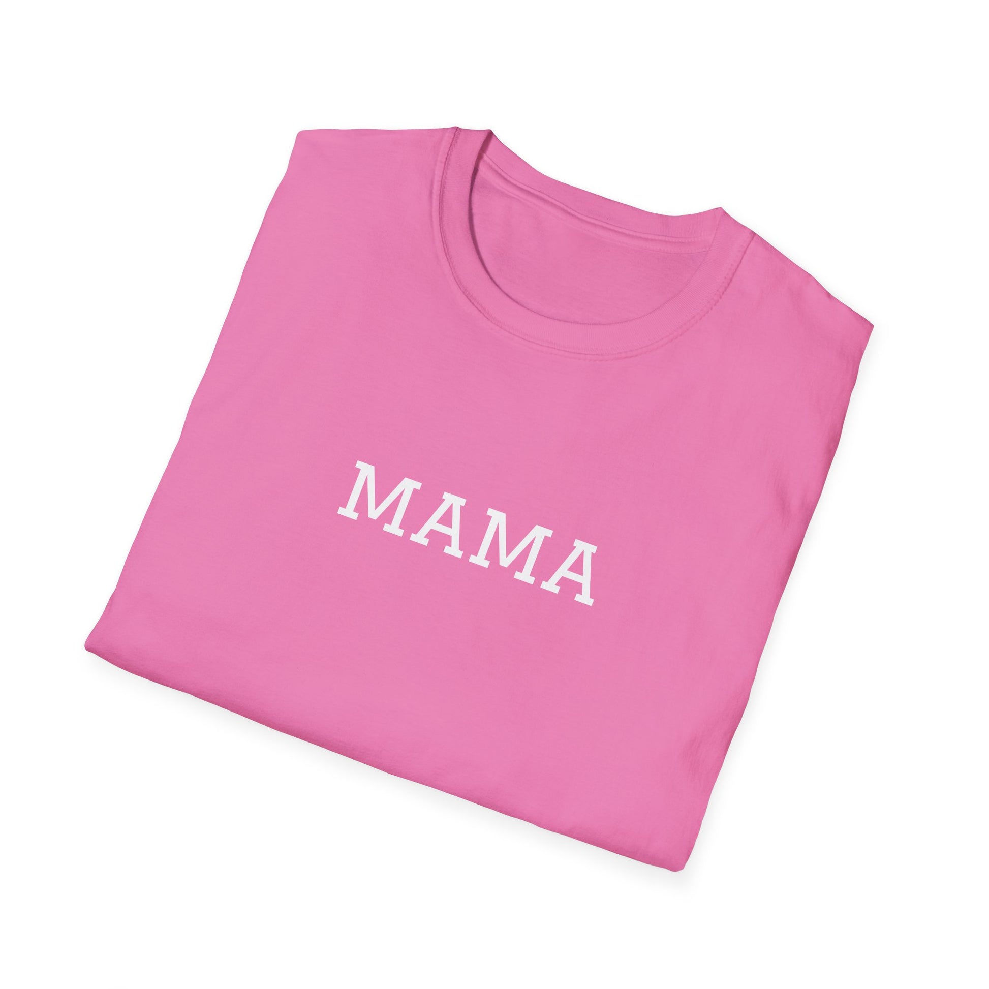 Pink Mama tee for moms with white lettering, perfect for casual wear or gifts