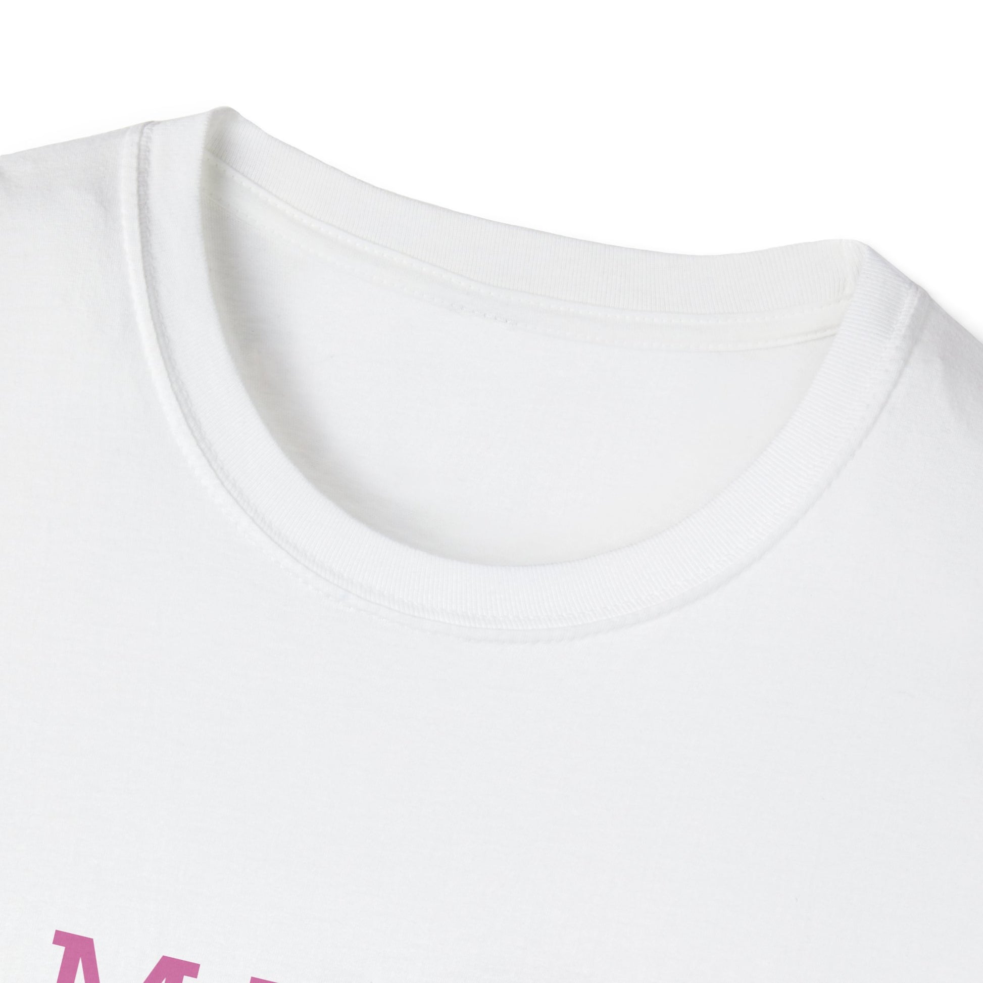 Close-up of a white shirt collar design featuring the Mama tee for moms with a stylish print