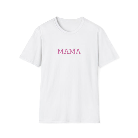 White Mama tee for moms with pink lettering for casual everyday wear