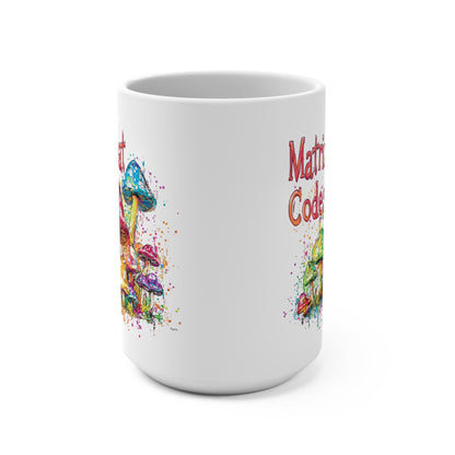 Matrix Cheat Codes Mushroom Mug featuring colorful mushroom designs and vibrant graphics