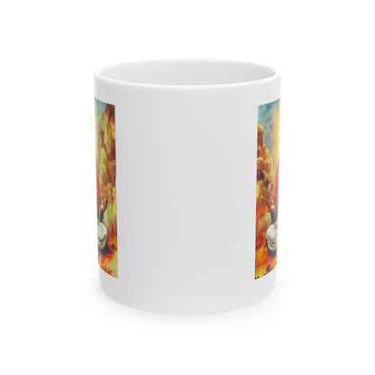 Meditating Jesus mug featuring a serene design with vibrant colors and spiritual imagery