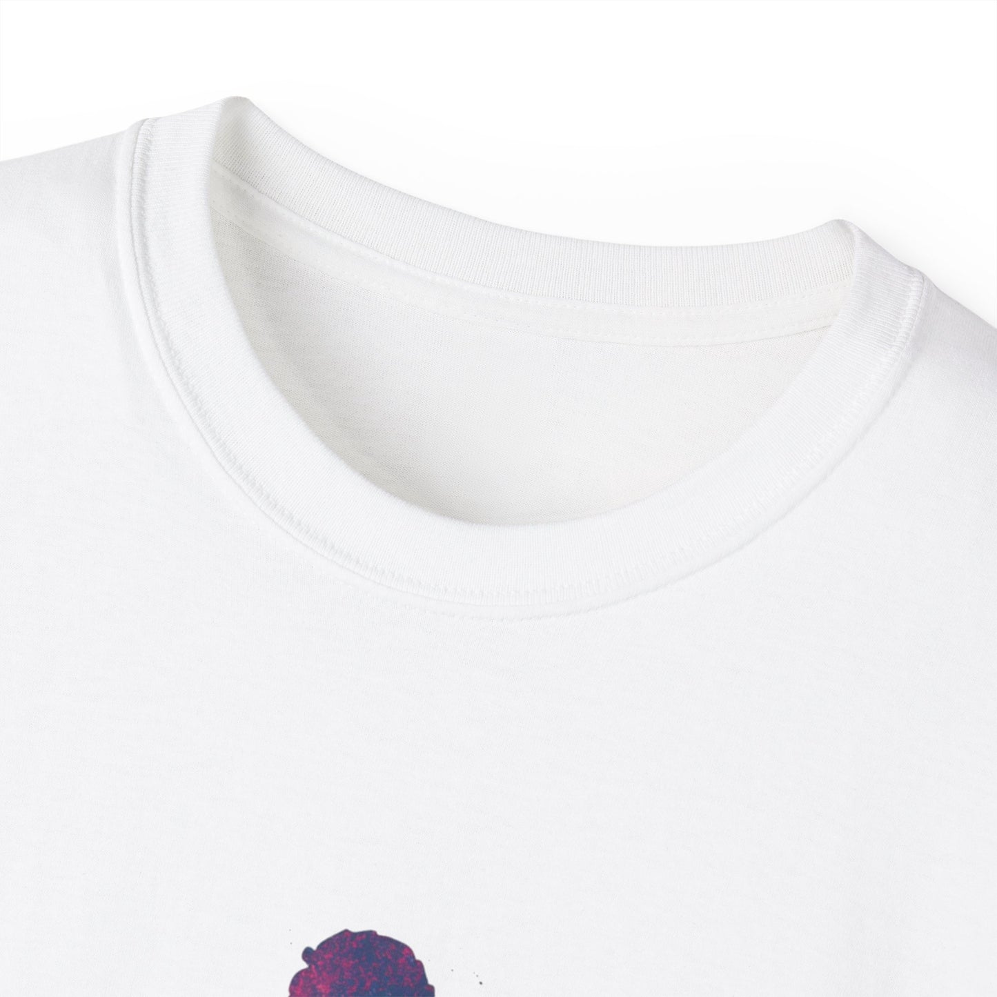 White meditation graphic tee featuring a colorful flower design for mindful relaxation