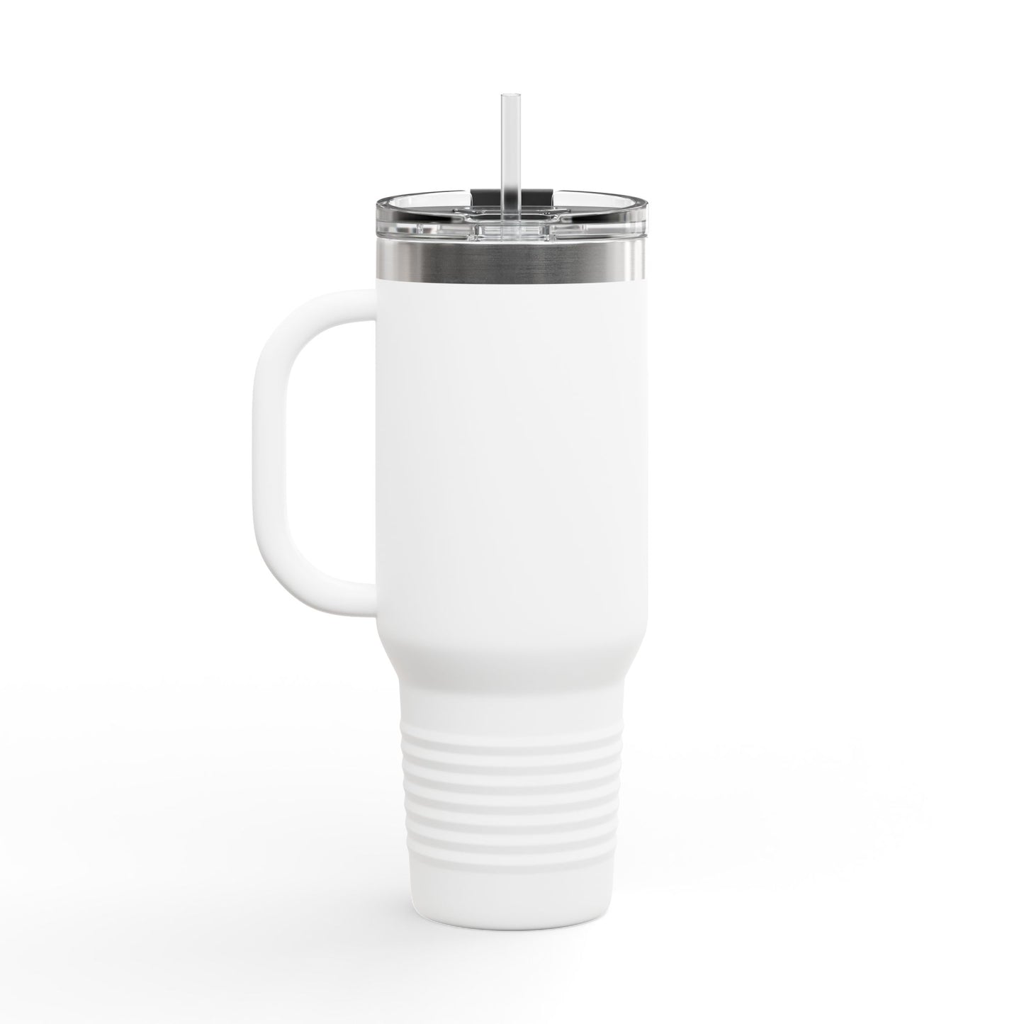 Mom travel mug in white with a clear lid and straw for on-the-go beverages