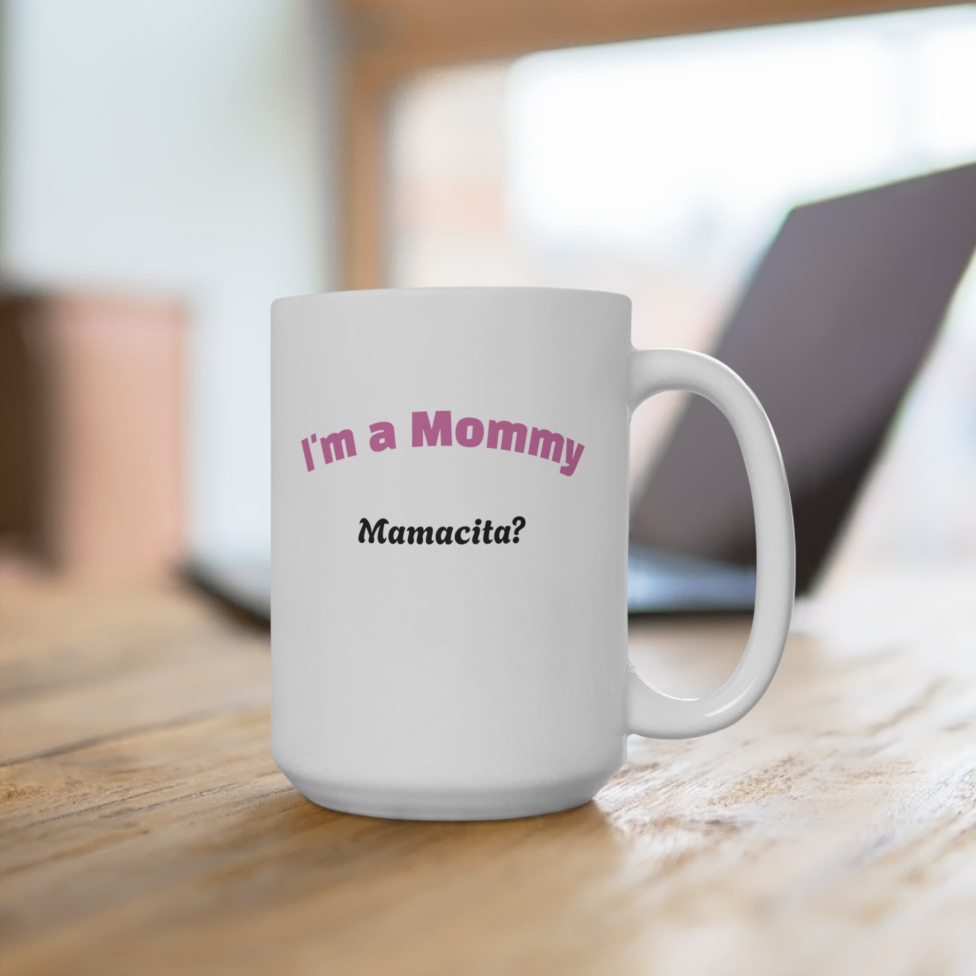 White mommy mamacita mug with playful text design for mothers