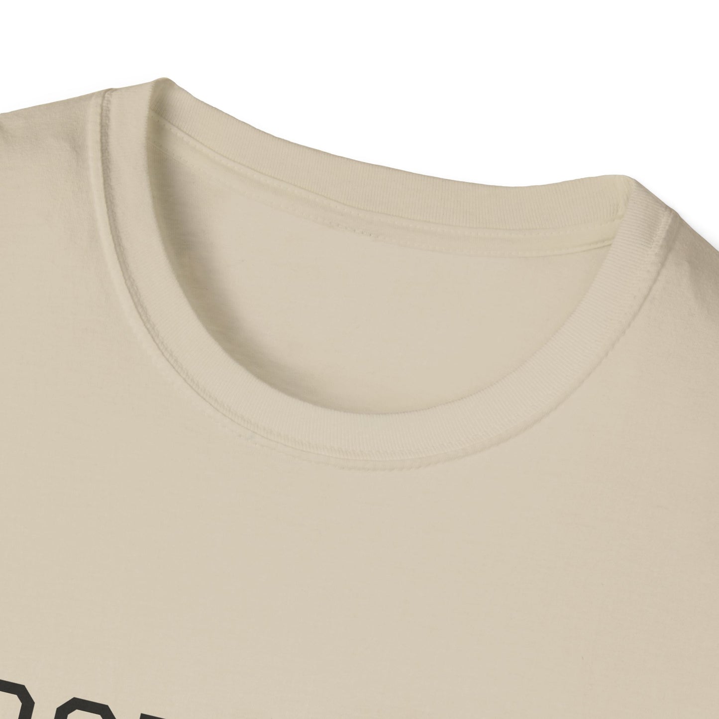 Printify cream crew neck T Shirt close up showing soft fabric and partial black print locked in t shirt motivational