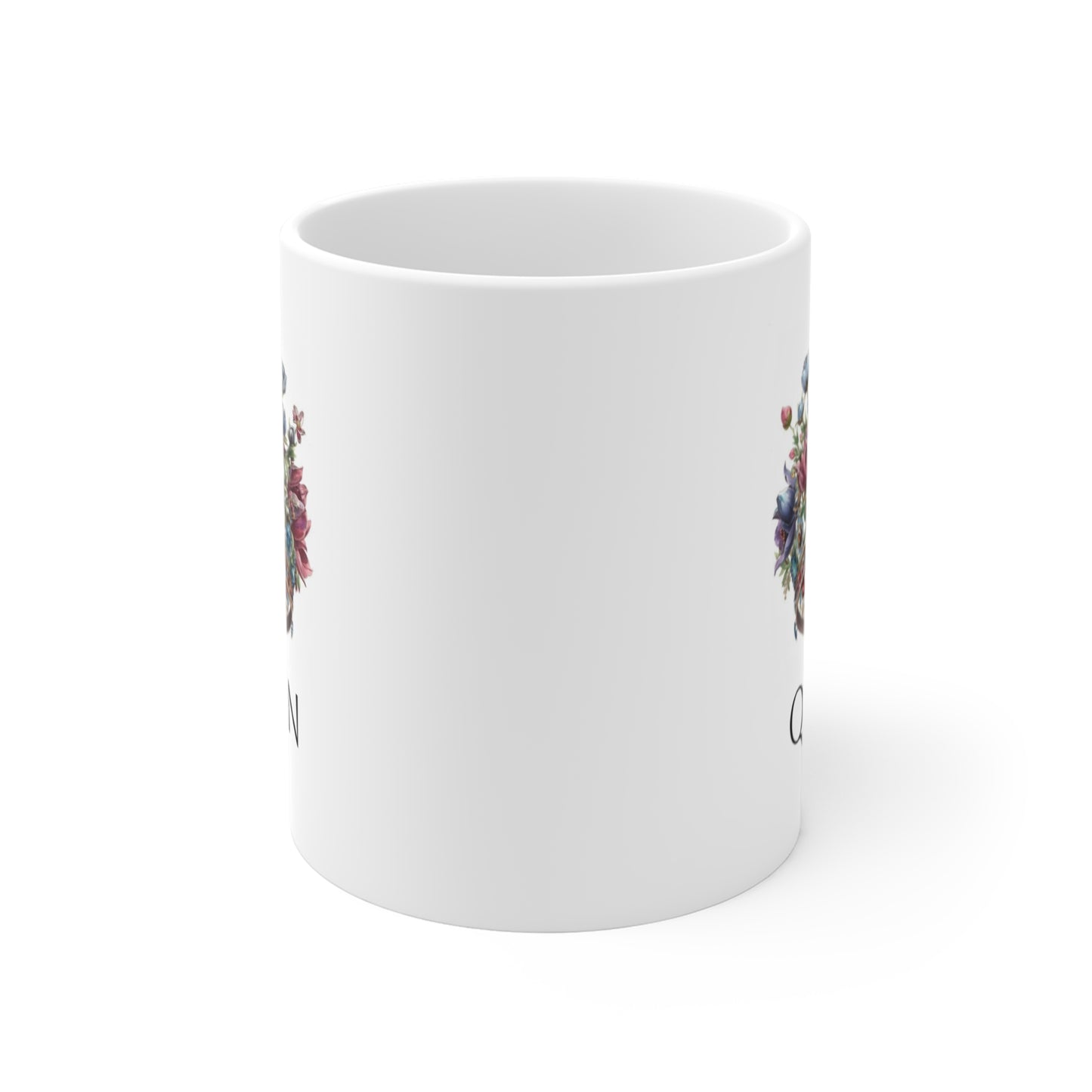 Queen floral coffee mug featuring colorful floral designs for a stylish beverage experience