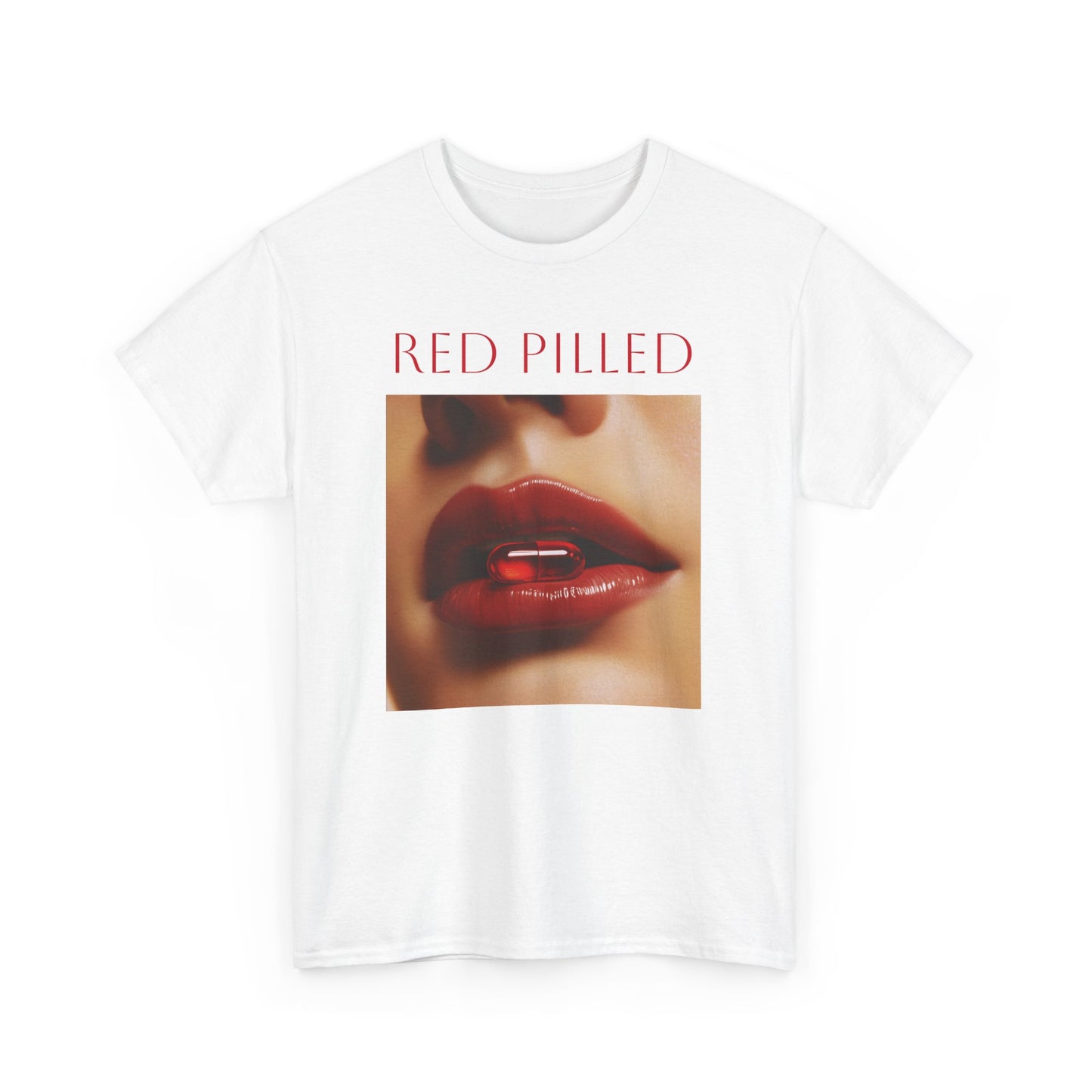White red pilled graphic t-shirt featuring a bold lip graphic and stylish design