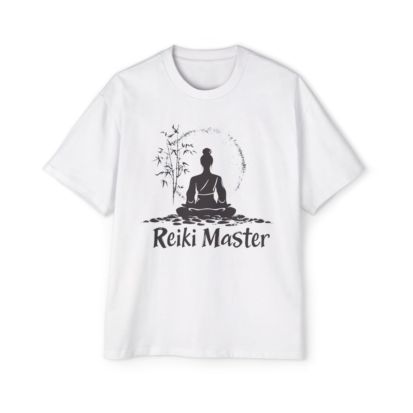 White Reiki Master T-Shirt featuring a meditative Buddha design for spiritual enthusiasts
