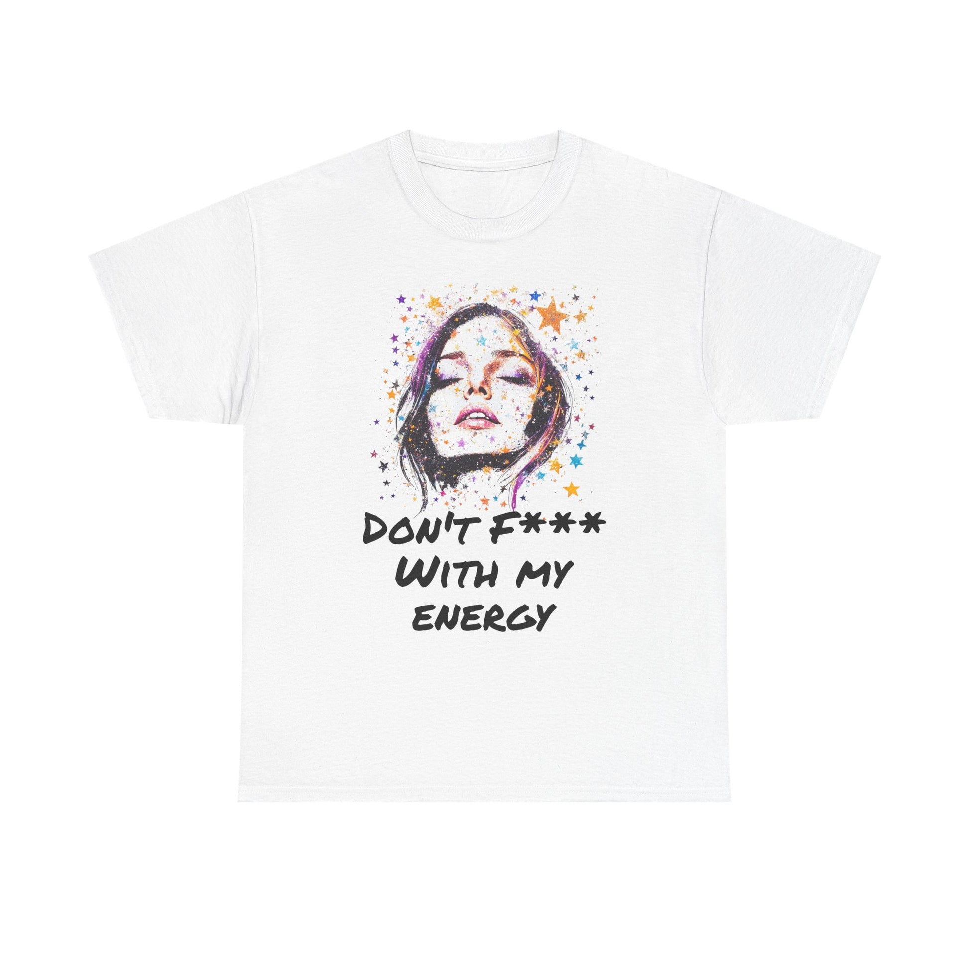 White spiritual graphic tee for women featuring a colorful design and empowering text