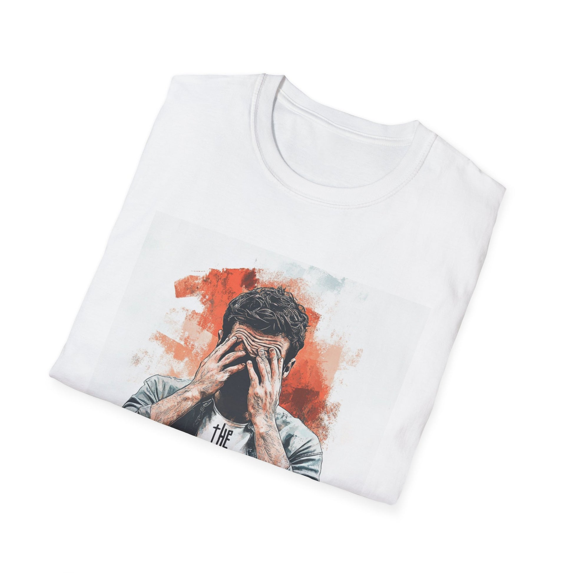 The world is a stage graphic t-shirt featuring a distressed design on a white background