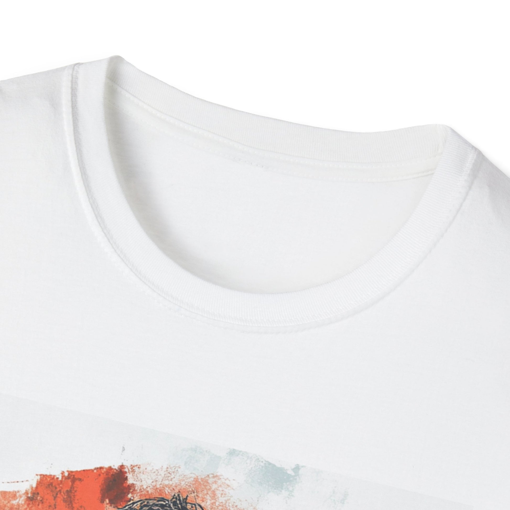 Close-up of white the world is a stage graphic t-shirt showcasing its soft fabric and unique design