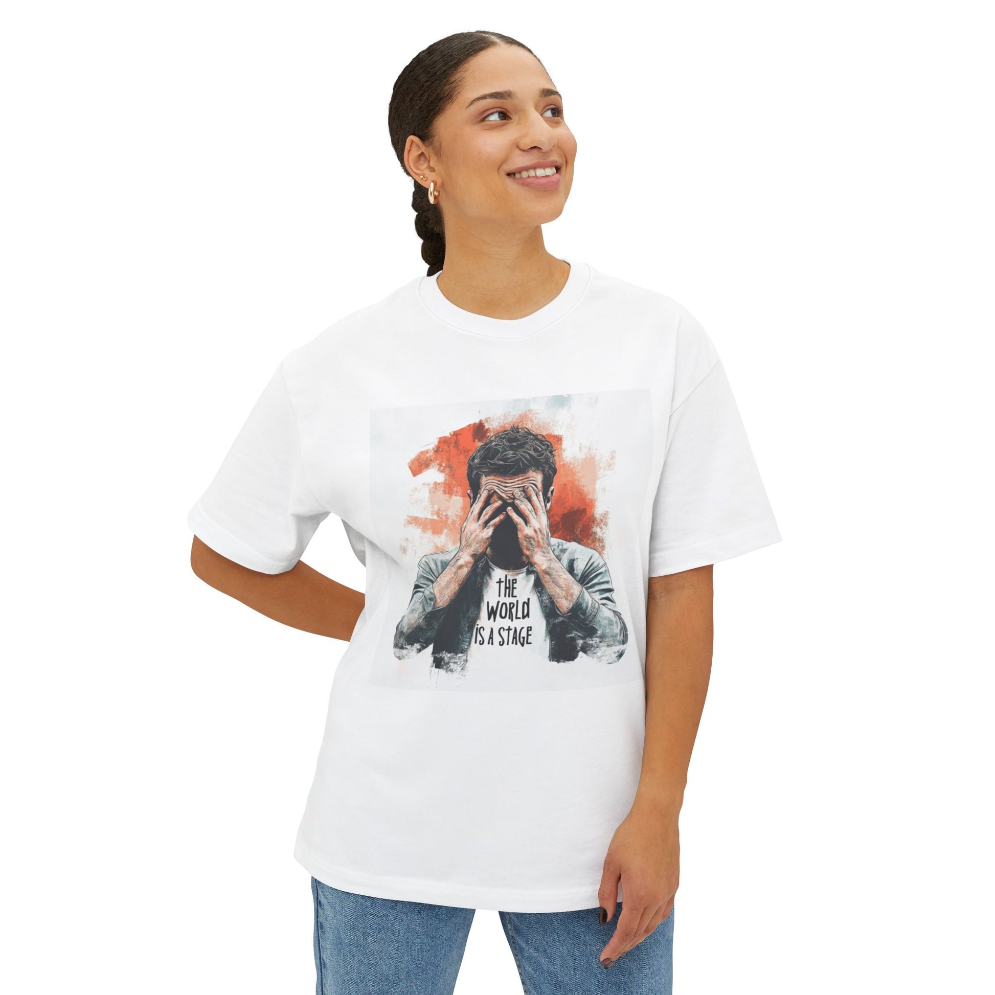 White T-Shirt featuring 'the world is a stage' graphic design for casual wear