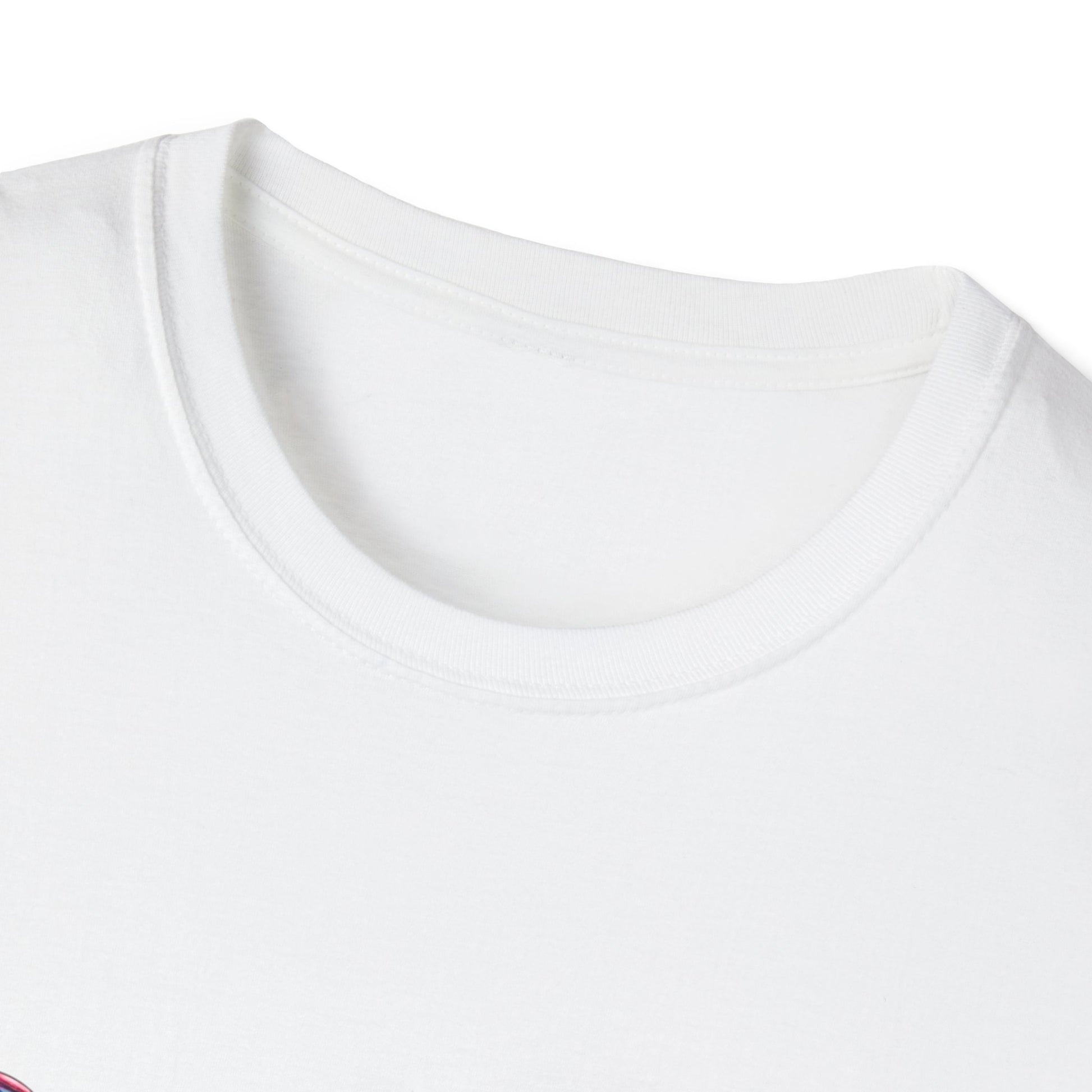 Close-up of a white trippy DMT t-shirt featuring vibrant and colorful designs