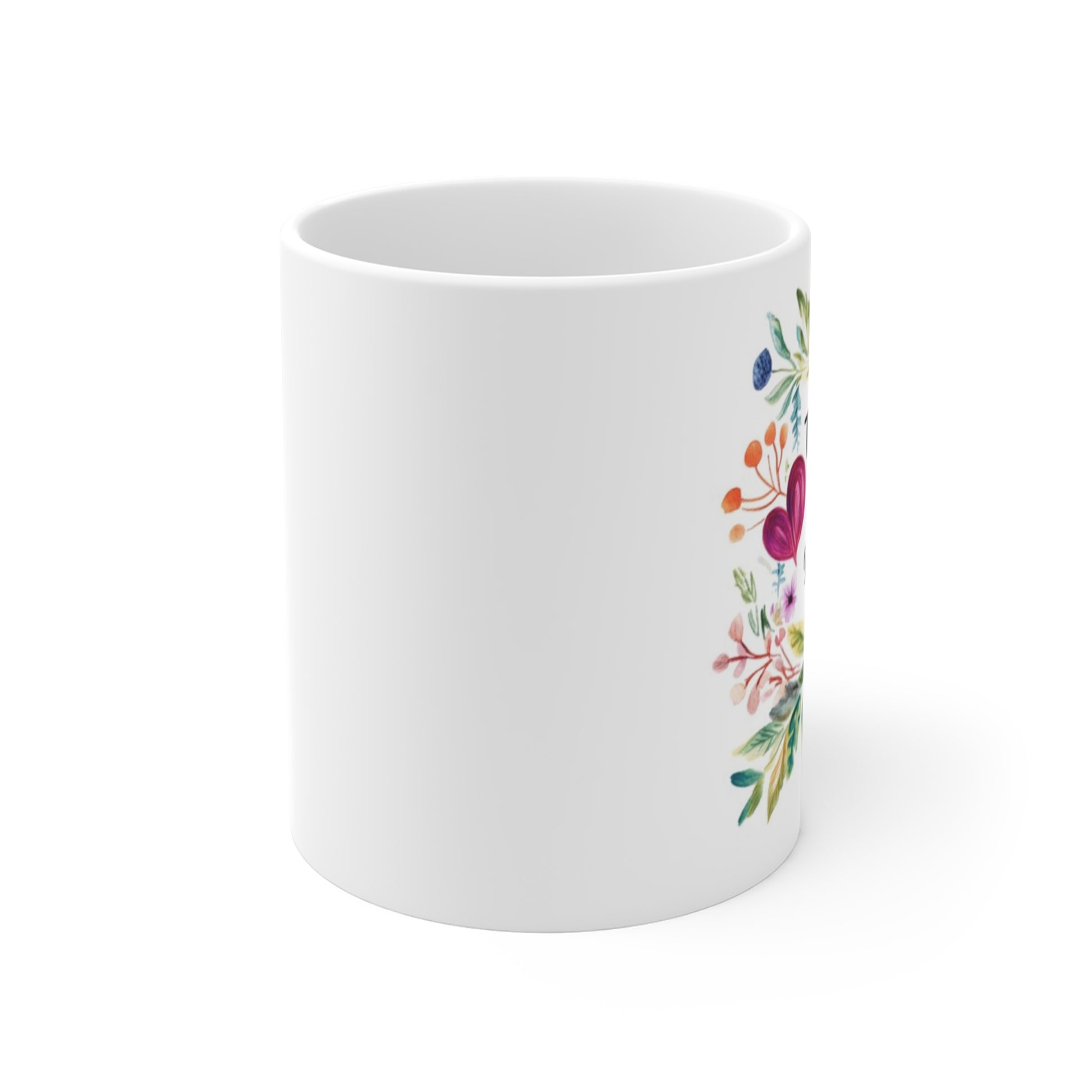 White mug with floral design featuring the phrase Trust the Lord coffee cup for inspirational drinking