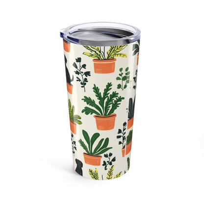 Colorful Tumbler 20oz featuring plants and cats design, perfect for drinks on the go
