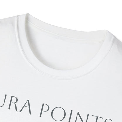 Close-up of a white unisex aura Points t-shirt showcasing soft fabric and modern design
