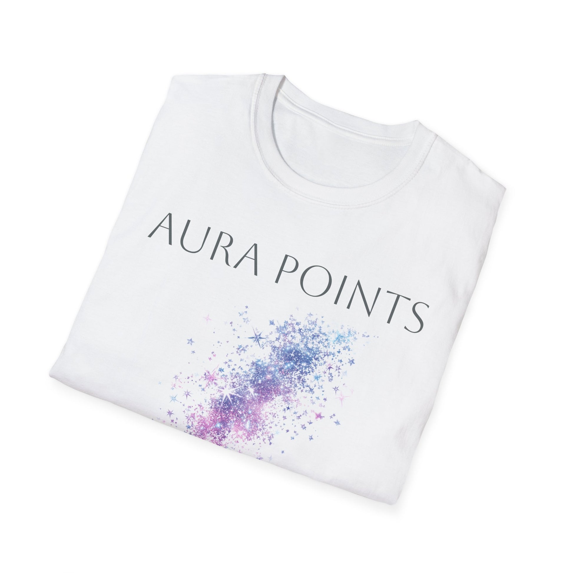 Unisex aura Points t-shirt in white featuring a colorful star design