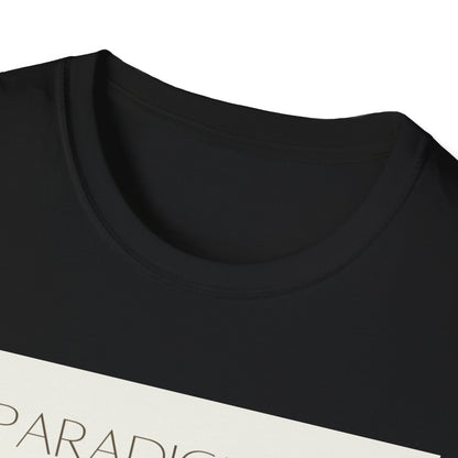 Close-up of unisex softstyle zen shirt in black with minimalist design and soft fabric