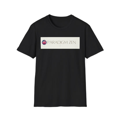Unisex softstyle zen shirt in black featuring Paradigm Zen logo for casual wear