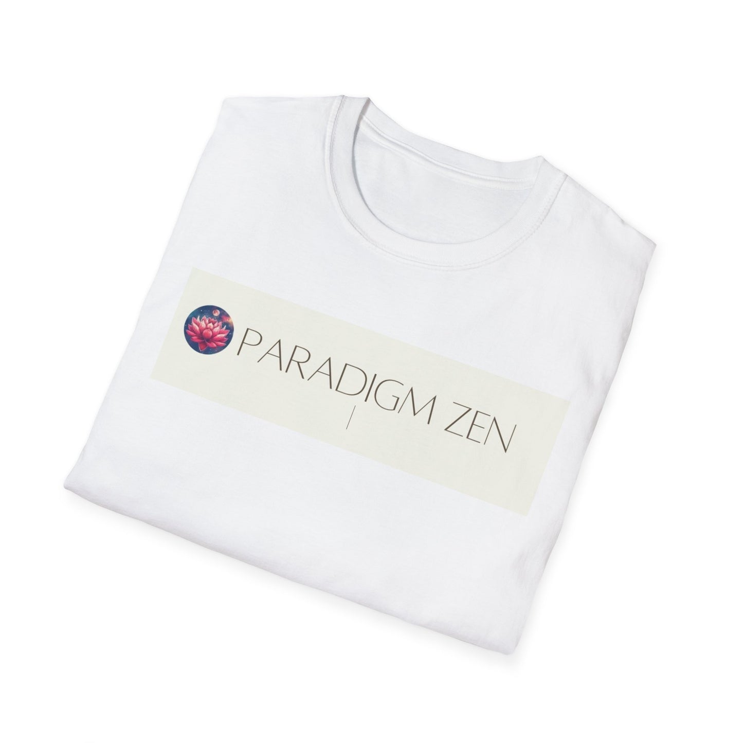 Unisex softstyle zen shirt in white with Paradigm Zen design for a comfortable casual look