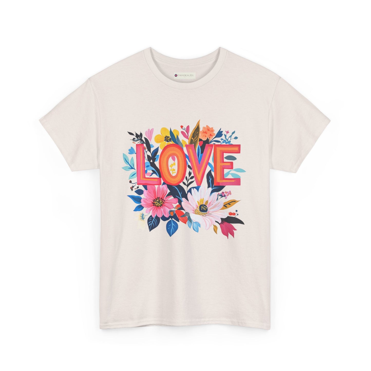 Love is Everything T-Shirt in cream color with vibrant floral design and bold 'LOVE' lettering